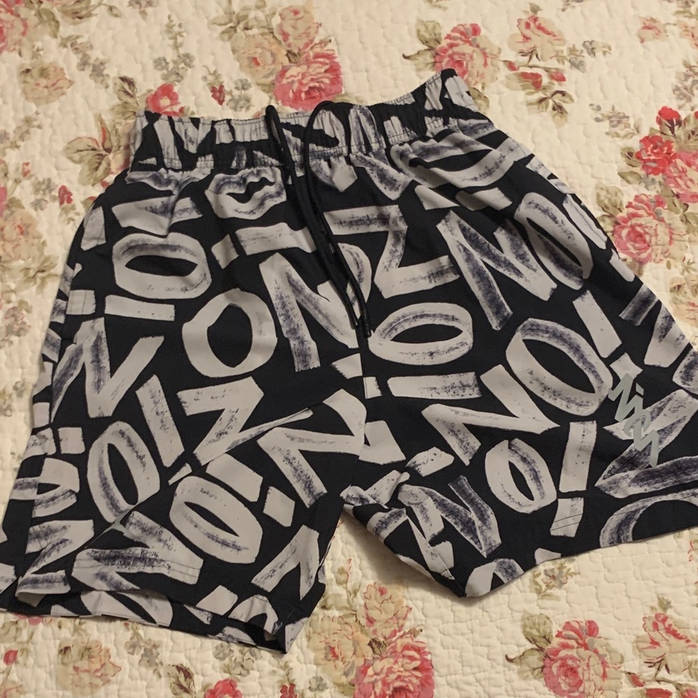 Nike Black and White Brushstroke Athletic Shorts with Red Logo